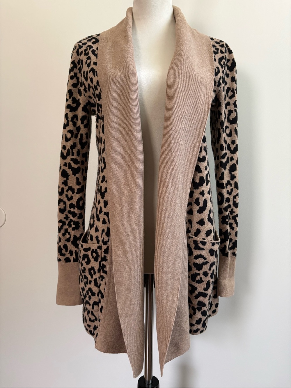 Yes Lola Leopard Print Open Front Cardigan Sweater Cotton Size Medium
